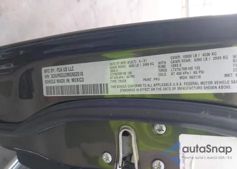 2021 Ram 2500 Big Horn 4X4 6'4 Box из США, поврежденный, VIN 3C6UR5DJ2MG652618